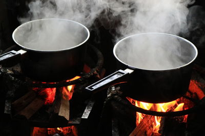 High angle view of food cooking on stove