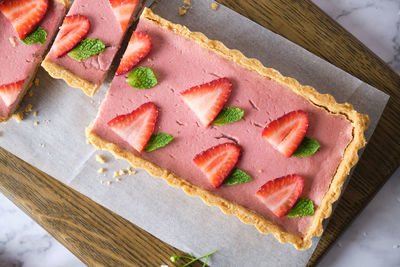 High angle view of dessert on table