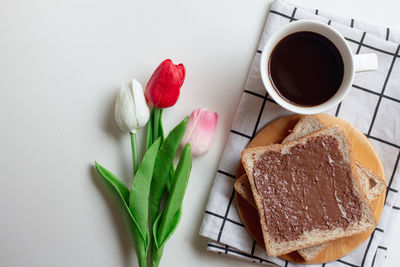 High angle view of breakfast on table