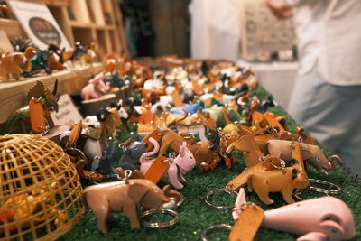 High angle view of toys for sale at market stall