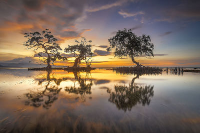 Scenic view of lake against sky during sunset