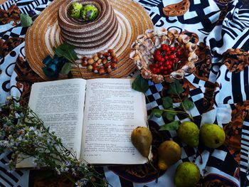 High angle view of fruits on table