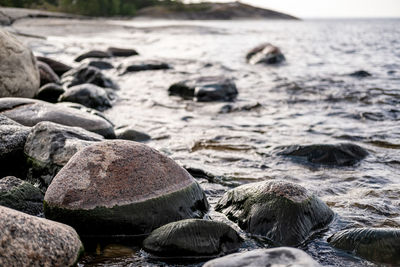 Close-up of stones on beach