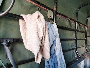 Low angle view of clothes drying on rack