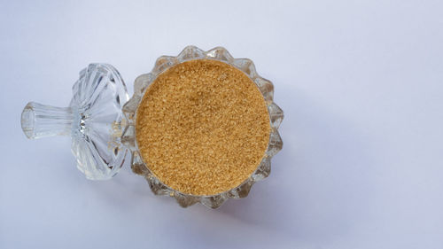High angle view of bread against white background