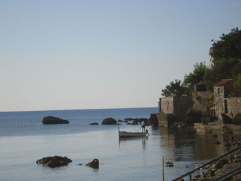 Scenic view of sea against clear sky