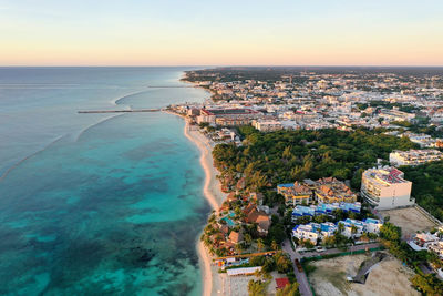 A mexican beach and resort town at subrise