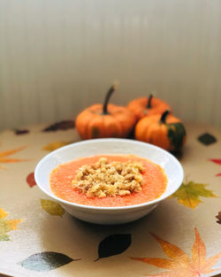 Pumpkin pudding in plate on table