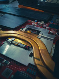 High angle view of books on table