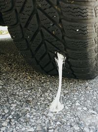 Close-up of a high angle view of a tire