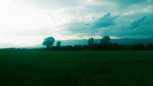 Scenic view of field against cloudy sky