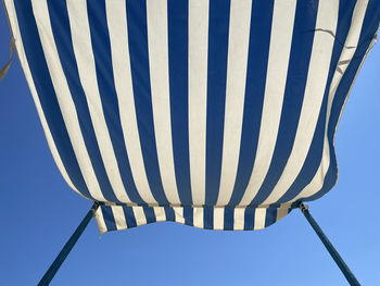 Low angle view of metallic structure against clear blue sky