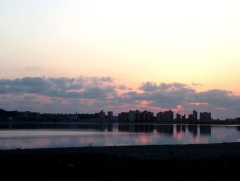 Scenic view of lake against sky during sunset