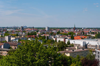 High angle view of townscape against sky