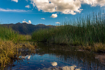 Scenic view of lake against sky