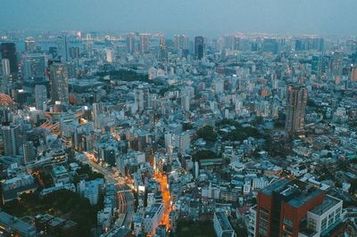 High angle view of city against sky