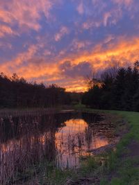 Scenic view of lake against sky during sunset