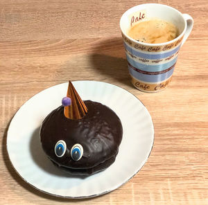 High angle view of coffee on table