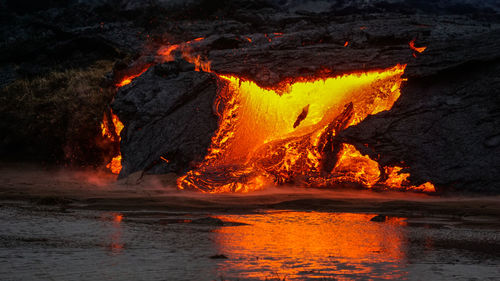 View of illuminated bonfire