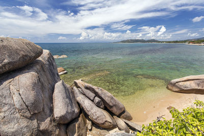 Scenic view of sea against cloudy sky