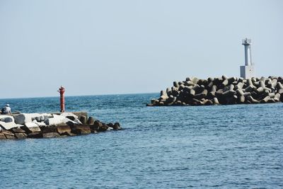 Scenic view of sea against clear sky