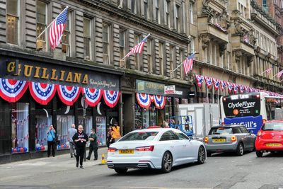 People walking on city street