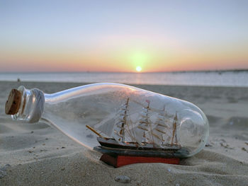 Close-up of ship in bottle