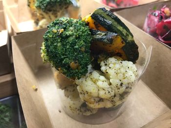 High angle view of vegetables in plate