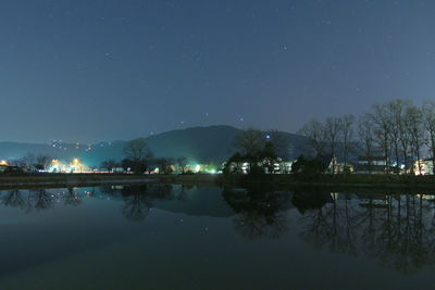 Scenic view of lake against sky at night