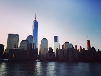 City skyline with river in background