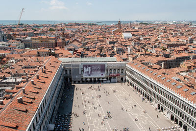 High angle view of buildings in city