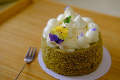 Close-up of dessert in plate on table