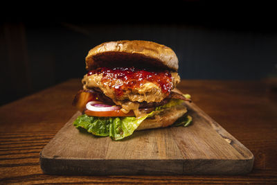 Close-up of bread on cutting board
