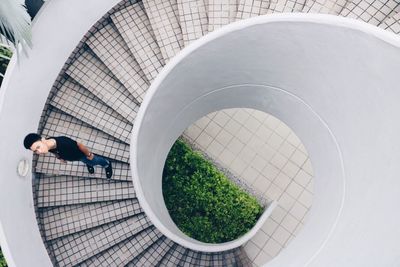 High angle view of people in modern building