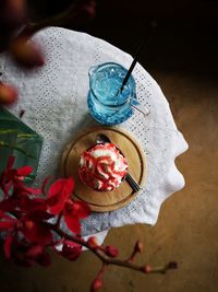 High angle view of ice cream on table