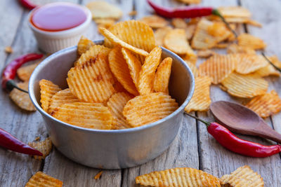 Close-up of pasta in bowl on table