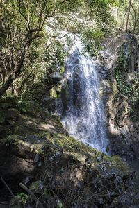 Scenic view of waterfall against sky