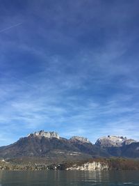 Scenic view of lake against blue sky