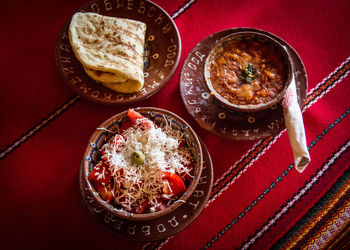 High angle view of food on table