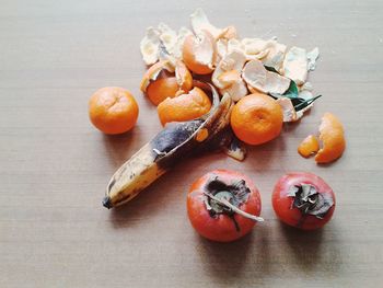 High angle view of fruits on table