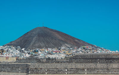 View of temple against clear blue sky