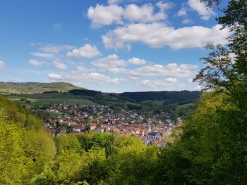 High angle view of townscape against sky