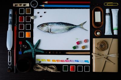 High angle view of fish on table