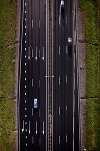 High angle view of highway road on dam after rain