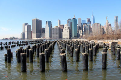 View of skyscrapers against clear sky