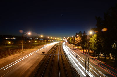 Light trails on street at night