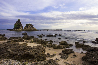 Scenic view of beach against sky