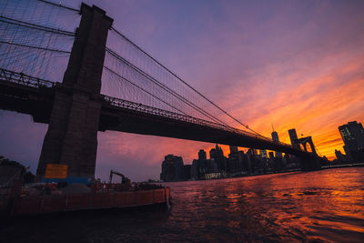 Low angle view of bridge against sky at sunset