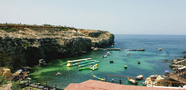 High angle view of sea against clear sky