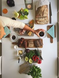 High angle view of breakfast on table